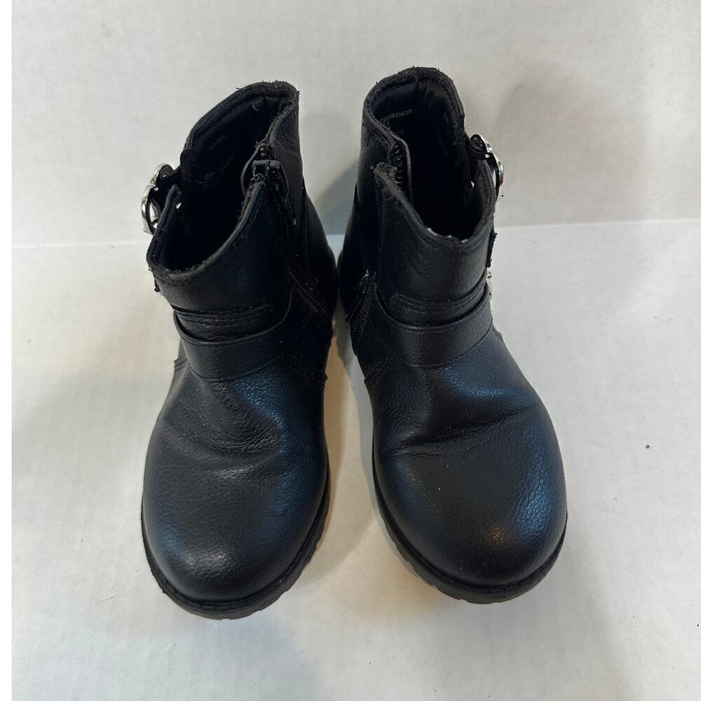 Black Silver Size 8 Kids Girls Lil Natalie Heart Buckled Moto Ankle Boot Bootie - Picture 4 of 11